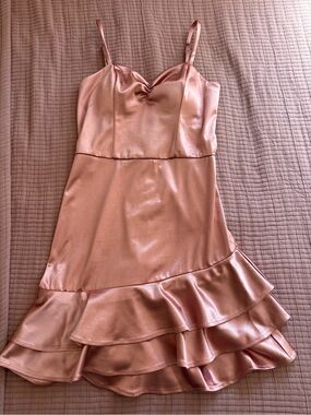 Rose Gold Slip Dress with Ruffle Hem